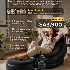 Combo Sofá Inflable 3 en 1 — Sofá + Reposapiés + Inflador Automático