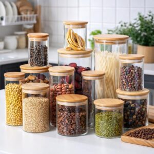 Set de 13 Frascos de Vidrio Herméticos con Tapa Bambú